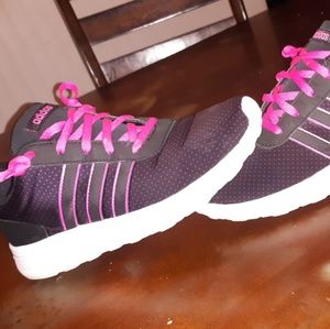 Adidas black and pink polka dot shoes